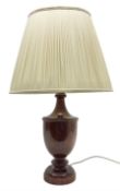 Turned wood lamp with pleated fabric shade