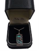 Silver turquoise and marcasite pendant necklace