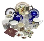 Quantity of ceramics and glassware including Victorian blue glass claret jug