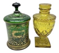 Victorian green glass lidded biscuit jar