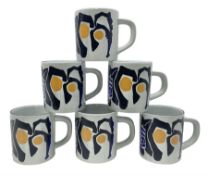 Six Royal Copenhagen year mugs for 1977 designed by Inge Lise Koefoed