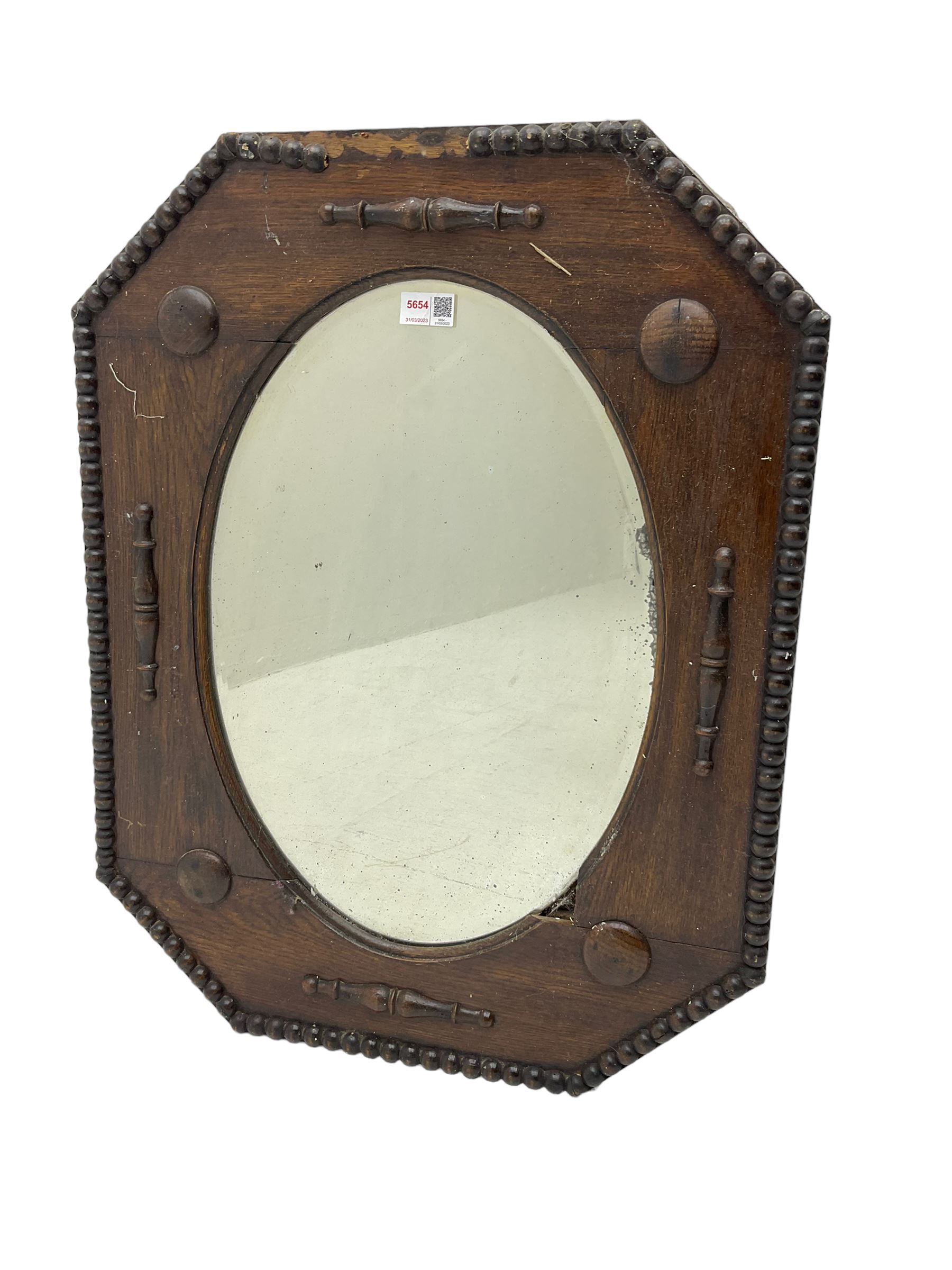 Early 20th century oak framed wall mirror - Image 3 of 4