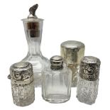 Five hallmarked silver mounted glass containers