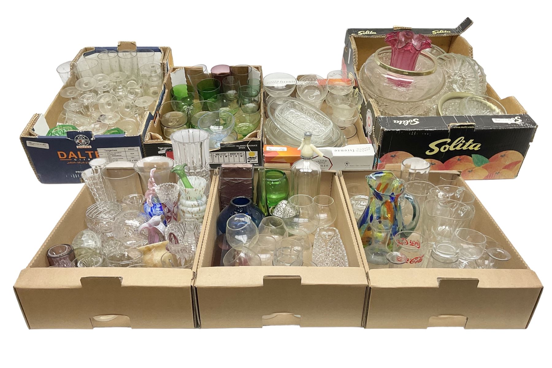 Large collection of glassware to include Schweppes soda syphon