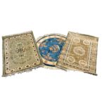 Three Chinese washed woollen rugs - circular blue ground decorated with dragons (D160cm)