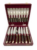 Cased set of stag horn antler knives and forks by Cooper Bros & Sons