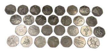 Twenty-nine Queen Elizabeth II Great British fifty pence coins