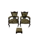 Pair late 19th century mahogany salon armchairs