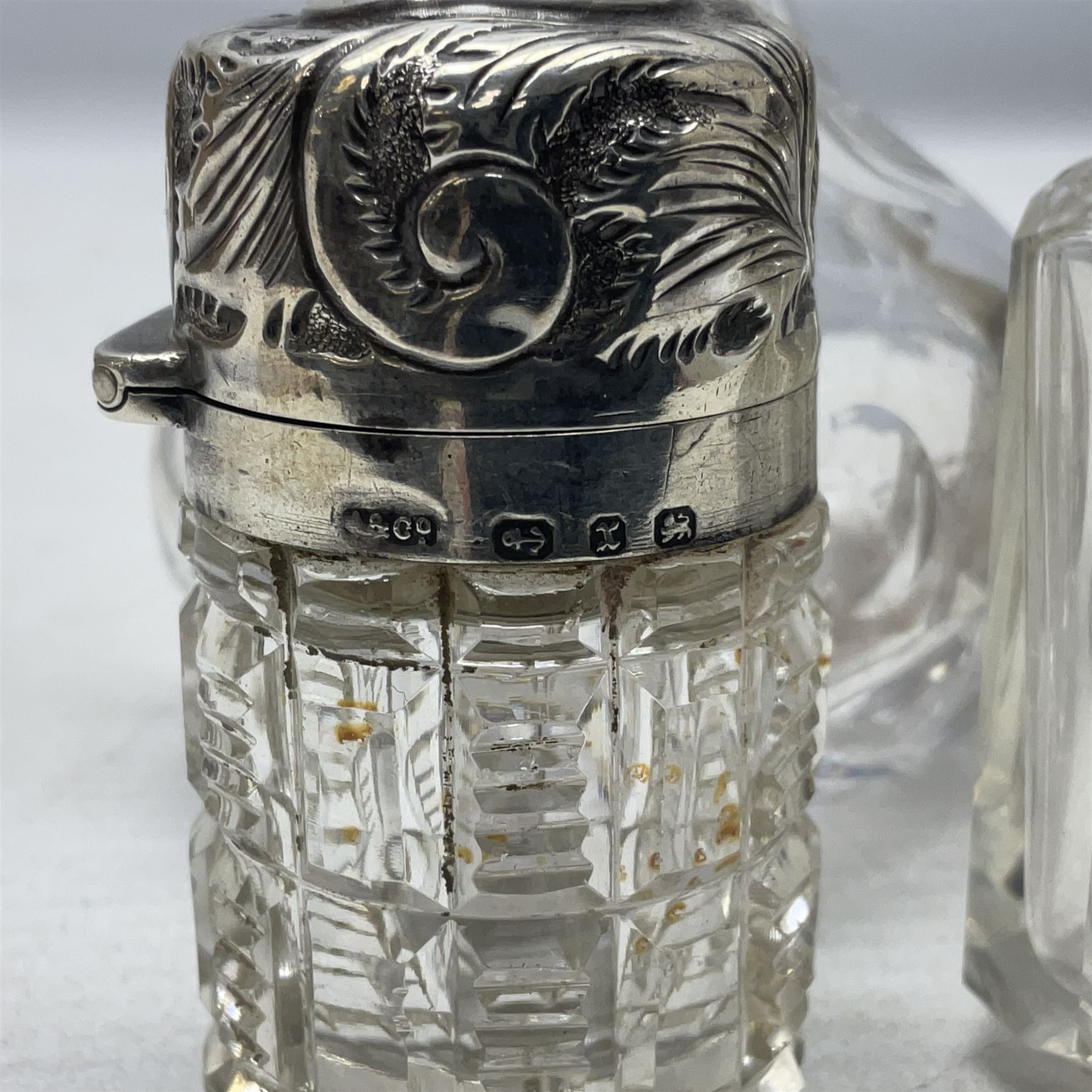 Five hallmarked silver mounted glass containers - Image 2 of 8