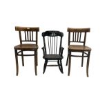 Mazowia - pair early 20th century elm cafe chairs with bentwood panelled seat