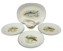 Wedgwood & Co. eight-piece fish service comprising six plates