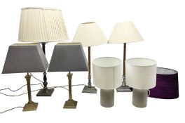 Quantity of modern table lamps to include pair of gilt metal corinthian column examples