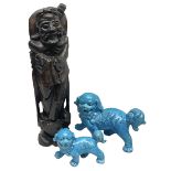 Two Chinese blue glazed Fo Dogs