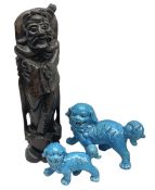 Two Chinese blue glazed Fo Dogs