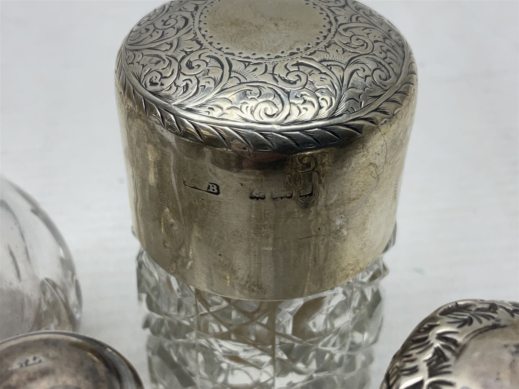 Five hallmarked silver mounted glass containers - Image 6 of 8