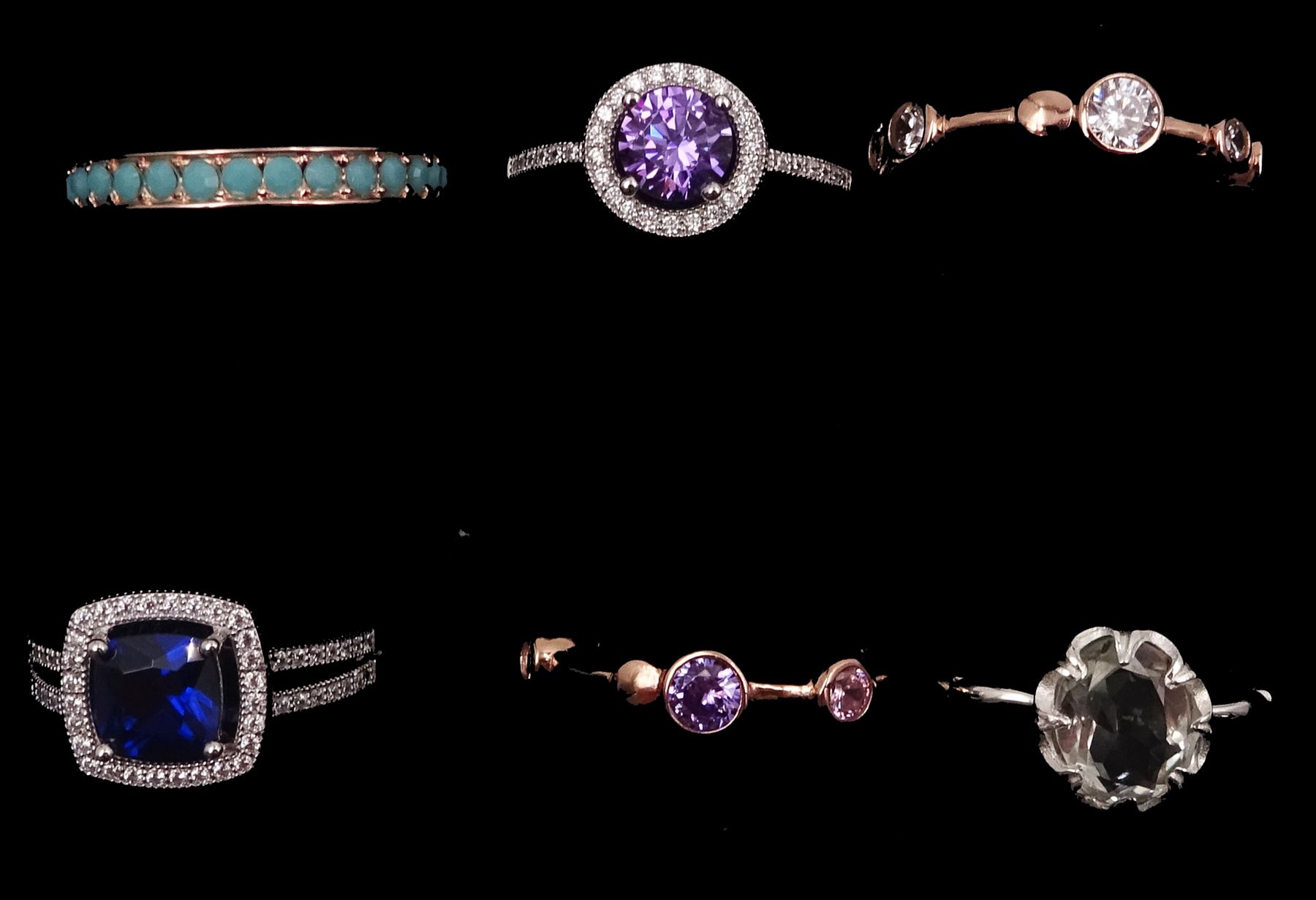 Six silver and silver-gilt stone set rings