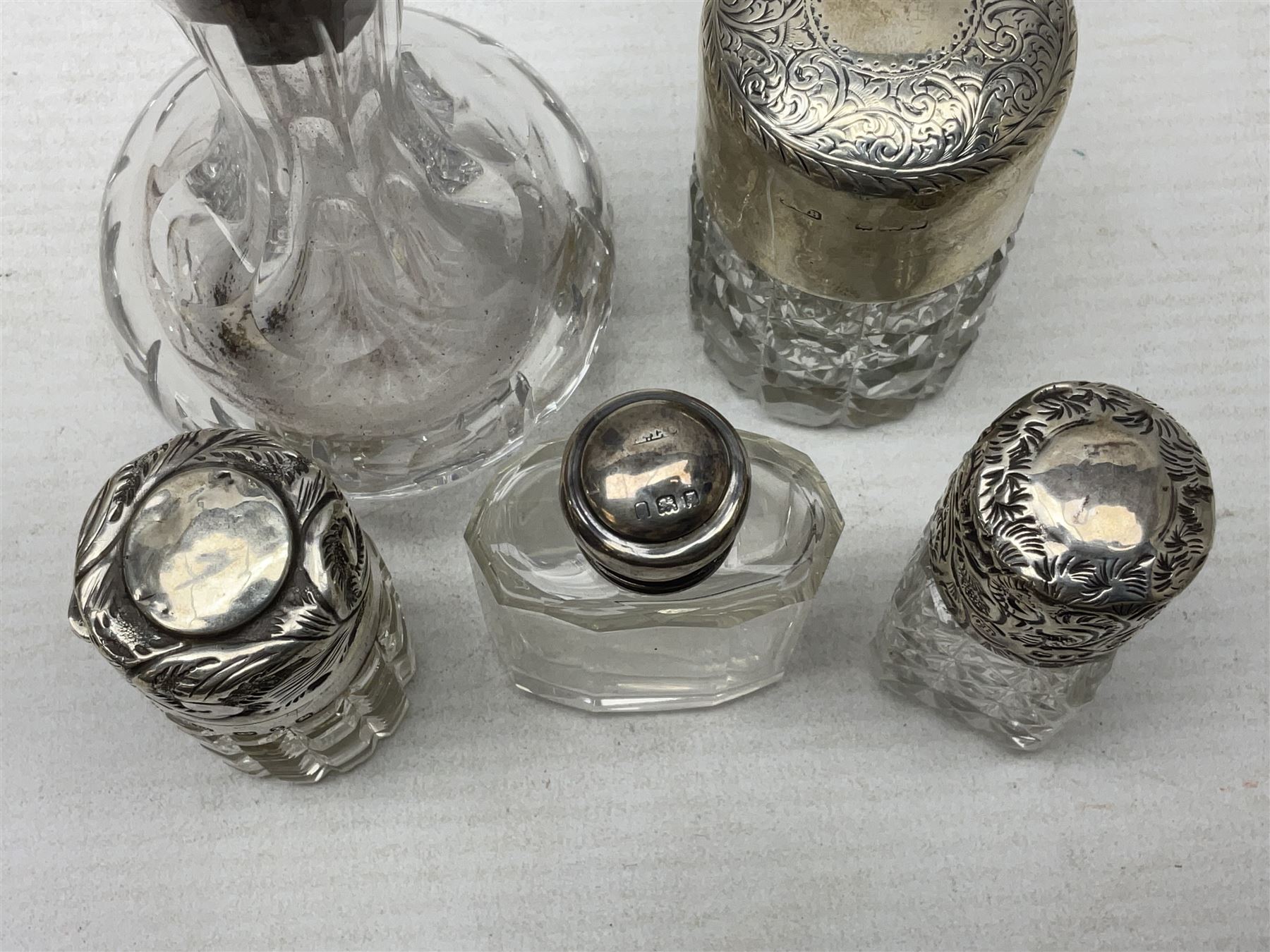 Five hallmarked silver mounted glass containers - Image 5 of 8