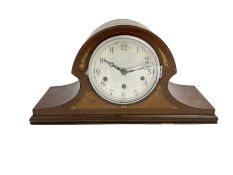 Edwardian Westminster chiming mantle clock in a mahogany case with inlay