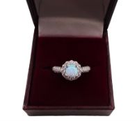 Silver opal and cubic zirconia cluster ring