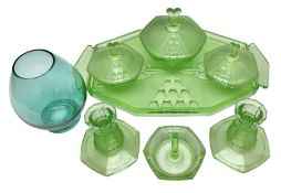 Czech uranium glass dressing table set