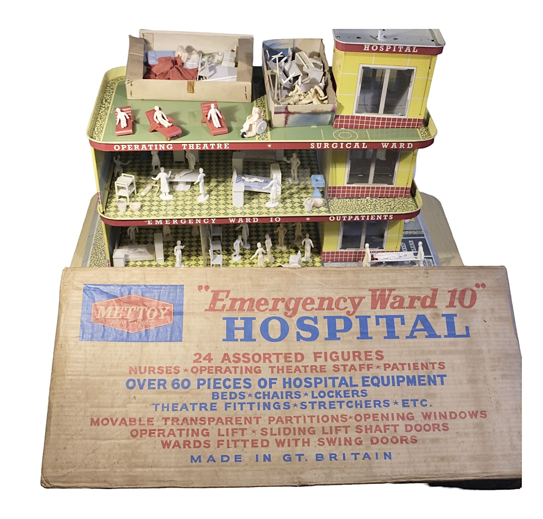 Late 1950s/early 1960s Mettoy tin-plate Emergency Ward 10 hospital set from the TV series