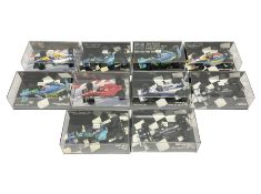 Pauls Model Art Minichamps Formula - ten 1:43 scale die-cast models of racing cars in plastic displa