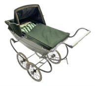 Silver Cross coach-built doll's pram with green fold-down hood and cover