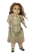 Victorian wax shoulder head doll with applied hair