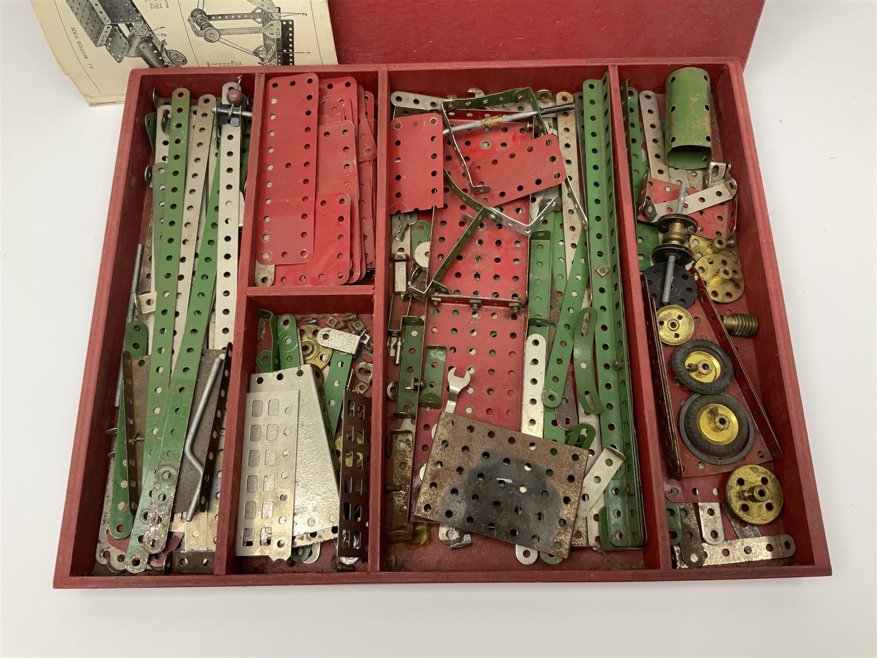 Meccano Set No.5 wooden box containing quantity of predominantly red and green sections - Image 2 of 7