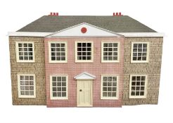 Modern scratch-built Palladian style wooden dolls house as a 19th century double fronted two-storey