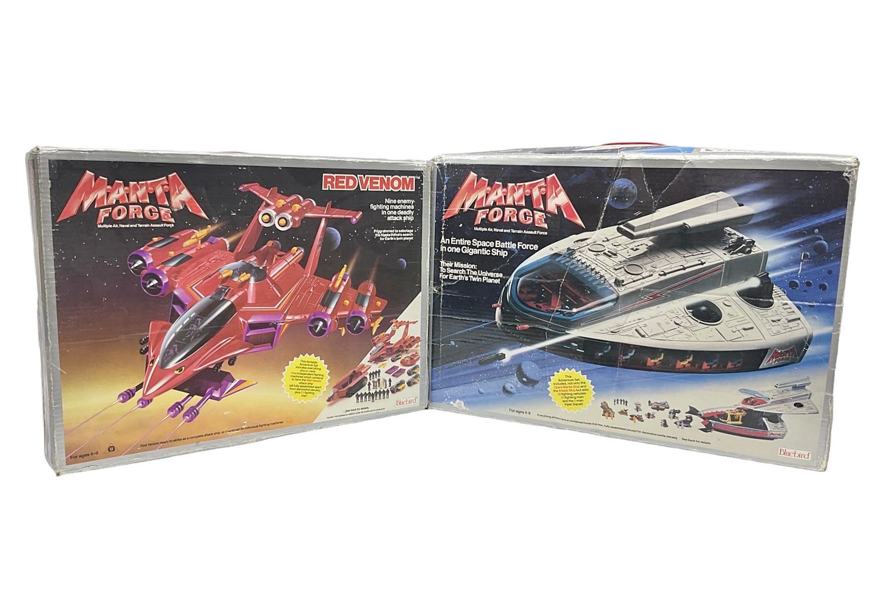 Two 1980s Bluebird Manta Force spaceship playsets - Red Venom and Entire Space Battle Force in one G