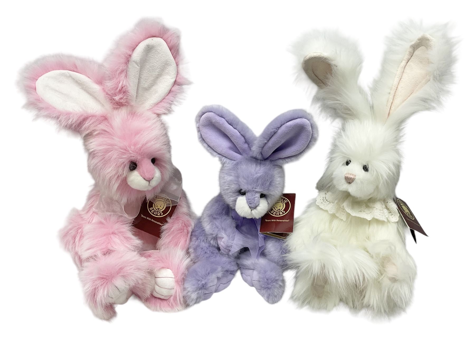 Charlie Bears rabbits - 'Pear Drop' CB2052340; 'Mila' CB2060050; and 'Dew Drop' CB2052350; all with