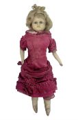 Victorian wax shoulder head doll with applied hair