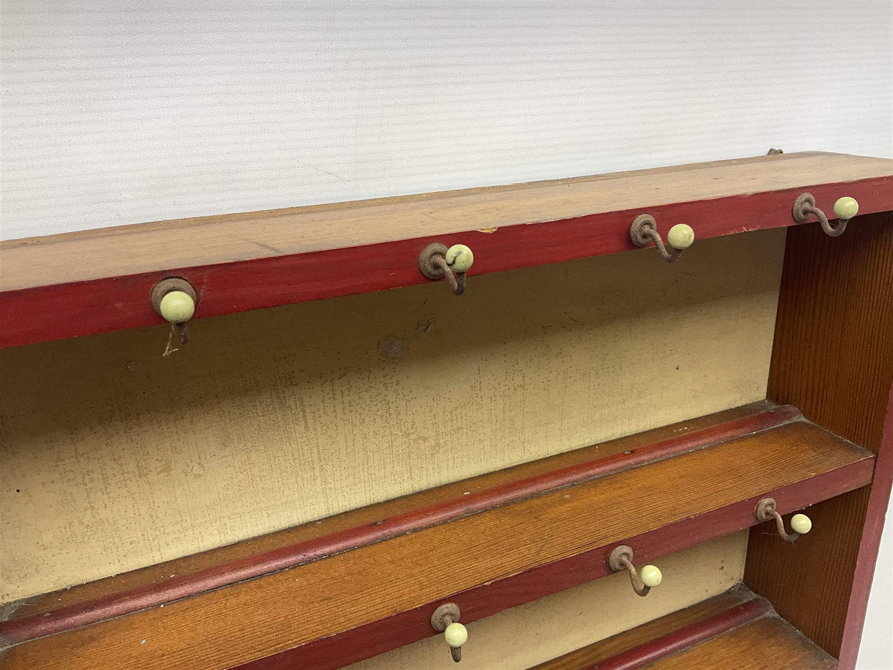 Miniature pitch pine Welsh dresser with open plate rack over two cupboard doors - Image 6 of 13