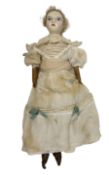 Victorian wax shoulder head doll with pale complexion