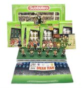 Subbuteo - table football game with plain red and blue teams; looks to be unused in box; six individ