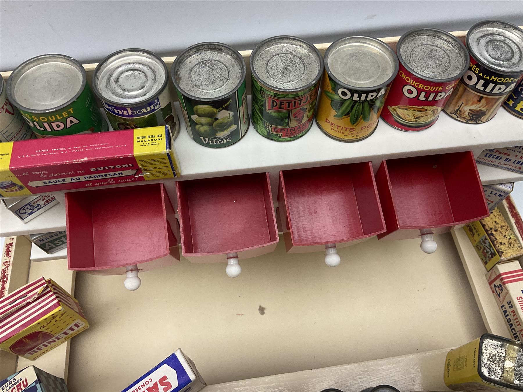 Late 1950s continental red and white painted wooden diorama of a grocery shop interior with fitted s - Image 8 of 9