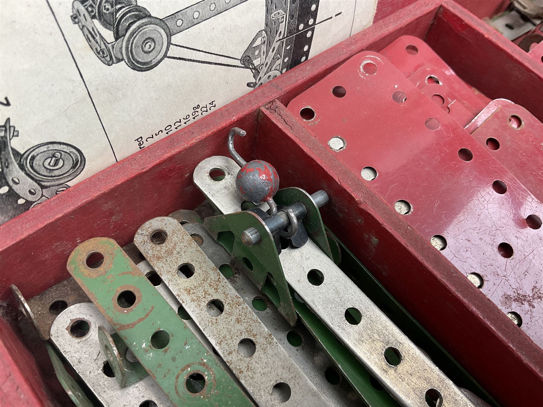 Meccano Set No.5 wooden box containing quantity of predominantly red and green sections - Image 4 of 7