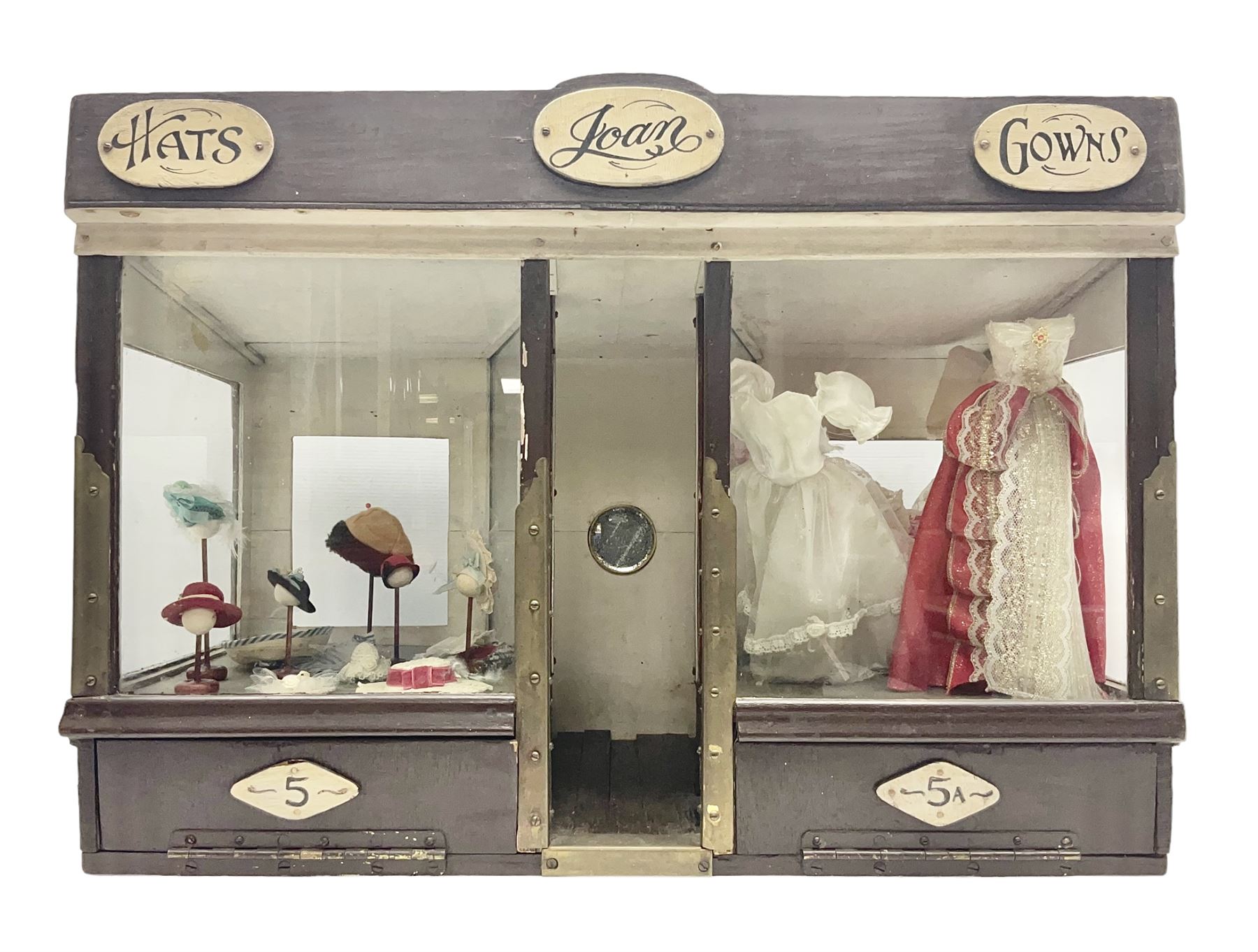 Early 20th century scratch-built wooden hat & gown shop diorama 'Joan'