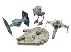 Star Wars - four space/land vehicles comprising Millenium Falcon with hinged top and figures; TIE Fi