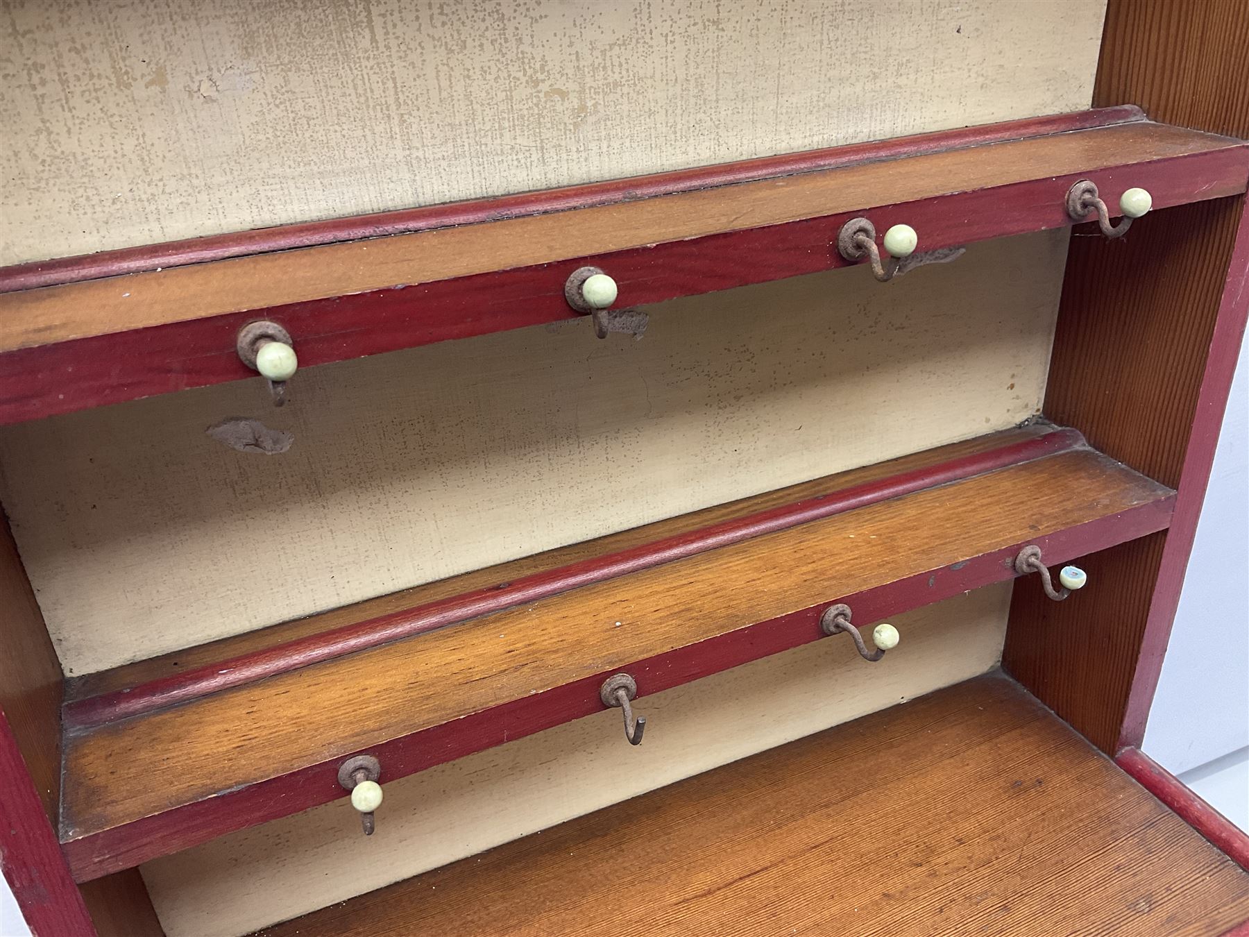 Miniature pitch pine Welsh dresser with open plate rack over two cupboard doors - Image 7 of 13