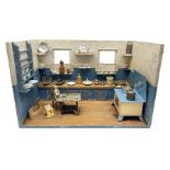 Late Victorian German white and blue painted pine diorama of a kitchen interior