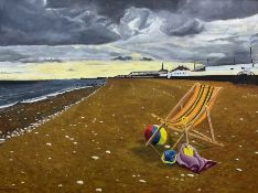 Vincent Browne (British 20th century): Bridlington Beach under Stormy Skies