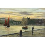 Robert Sheader (British 20th century): Grand Hotel and Spa Bridge from the West Pier Scarborough