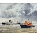 D A Chapman (British 20th century): 'M V Rockhampton Star and Humber Lifeboat'