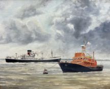 D A Chapman (British 20th century): 'M V Rockhampton Star and Humber Lifeboat'
