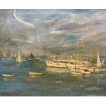 English School (Mid 20th century): The Red Sail - Yachts and Sailing Dinghies off the Isle of Wight