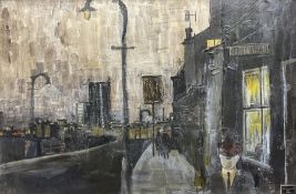 Modern British (Mid 20th century): Urban Street Scene at Dusk