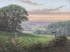 David Morgan (British 1964-): 'Friends' - Walking the Dog at Sunset