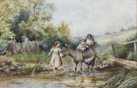 Horace Hammond (British 1842-1926): Children and Donkey in a Stream